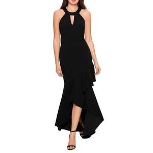 AQUA High Low Dress Size 4 Black Evening Gown Floor Sweeping Look Sleeveless NEW